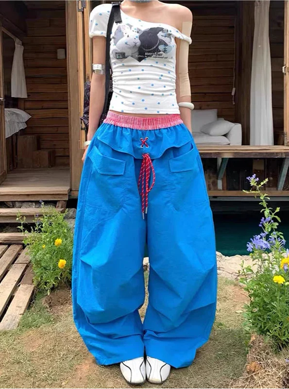 Premium Quick Drying Spliced Lace-Up Wide Leg Pants