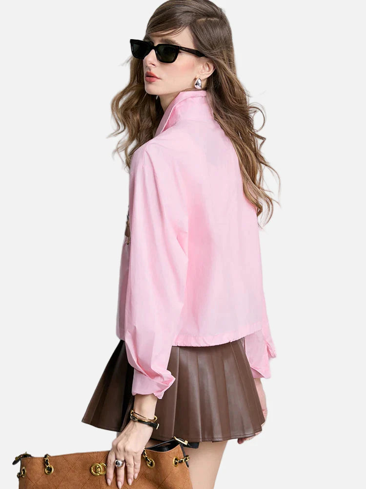 Cute Cat Embroidered Loose Fit Long Sleeve Shirt