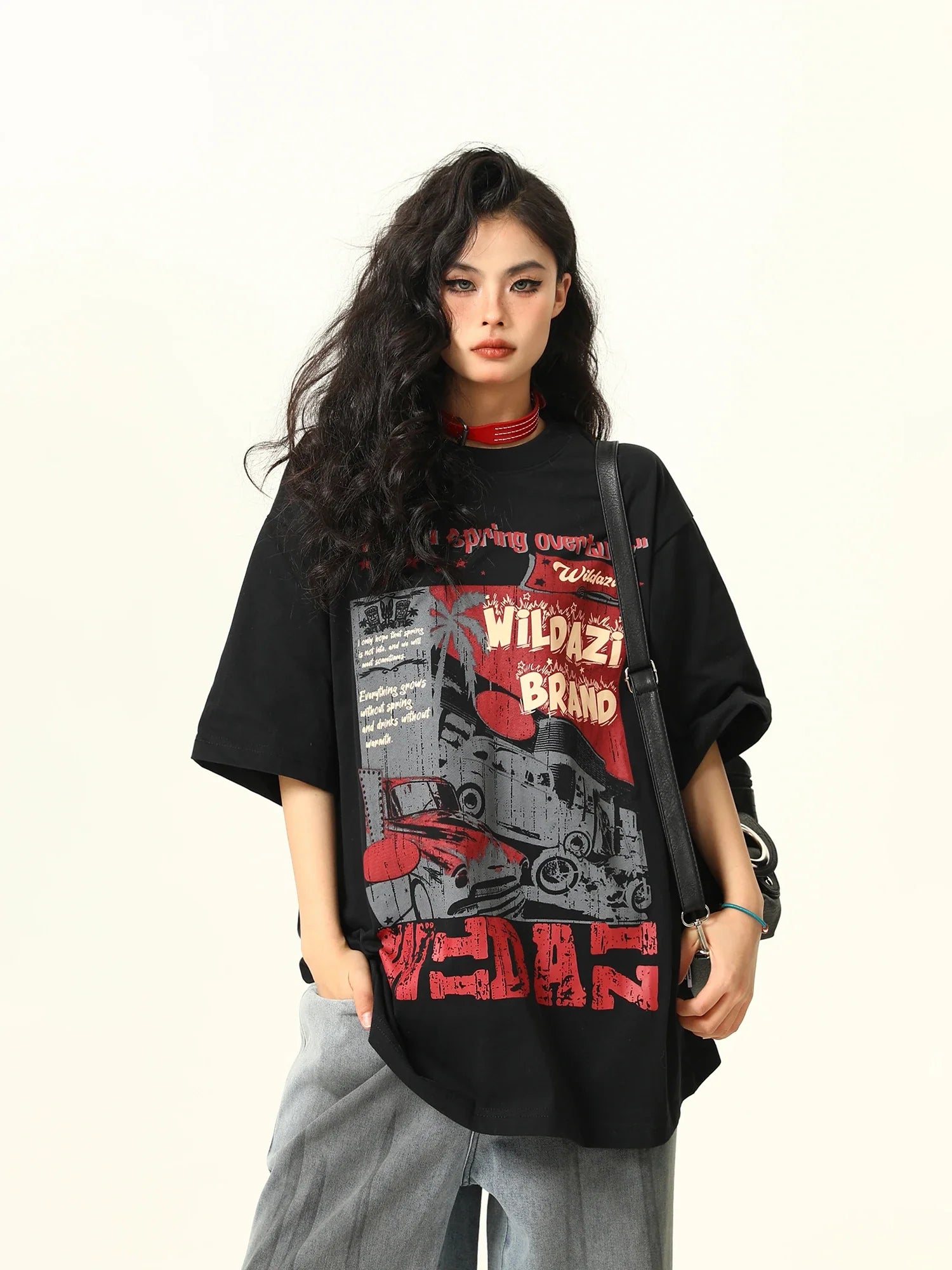 Versatile Retro Printed Crew Neck T-Shirt