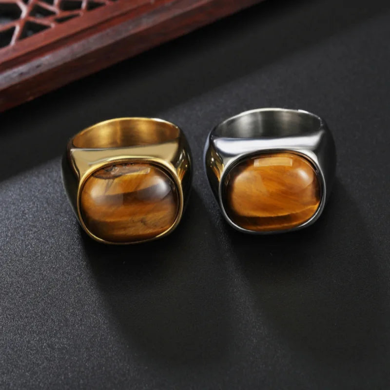 Handmade Retro Gold Tiger Eye Ring