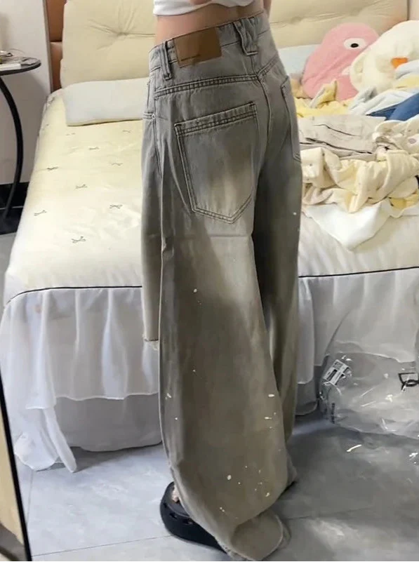 Streetwear Casual Vintage Graue High Waist Weite Jeans