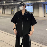 Chemise chic rétro à manches courtes zippées et poches