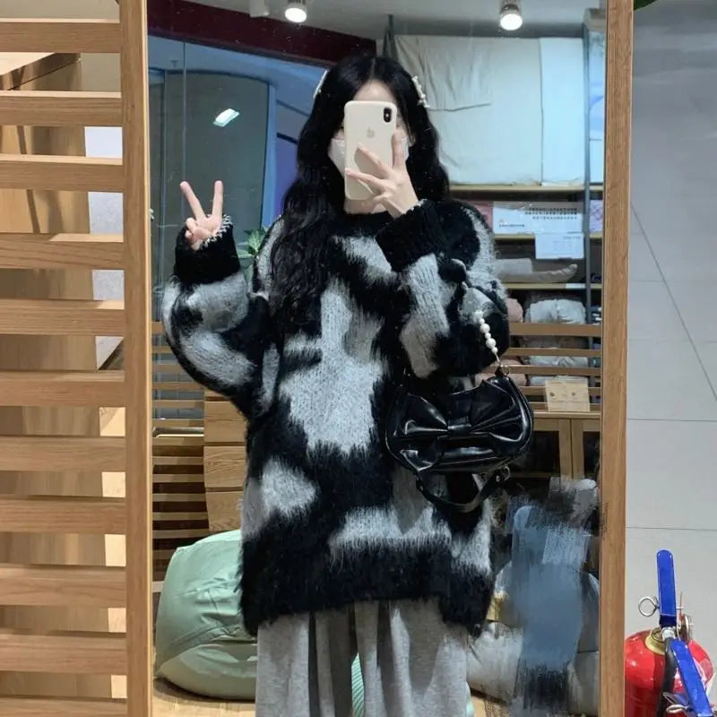 Y2K Everyday Essential Print Contrast Color Sweater