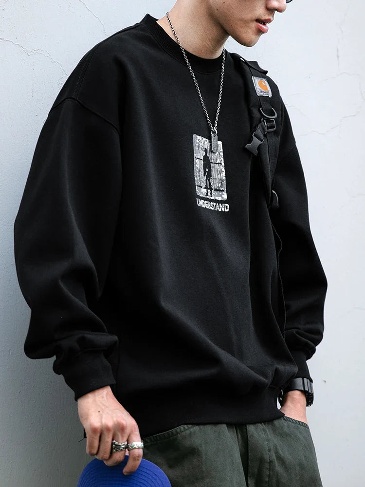 Versatile Loose Fit Round Neck Print Sweatshirt
