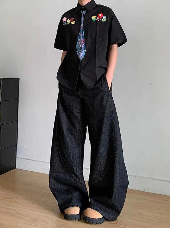 Chemise brodée à motif quadrillé américain vintage