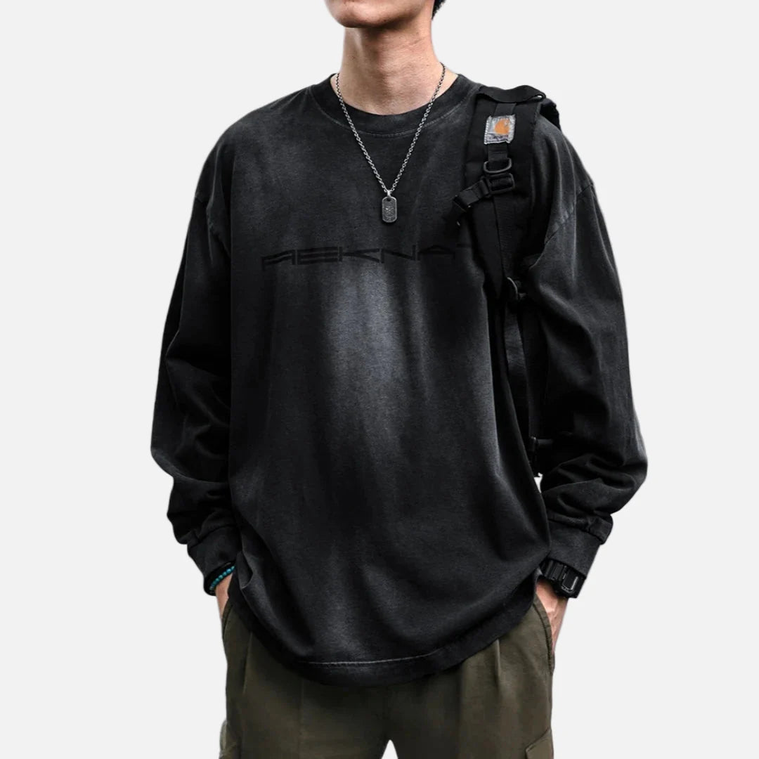 Japanese Style Letter Print Distressed Sweatshirt