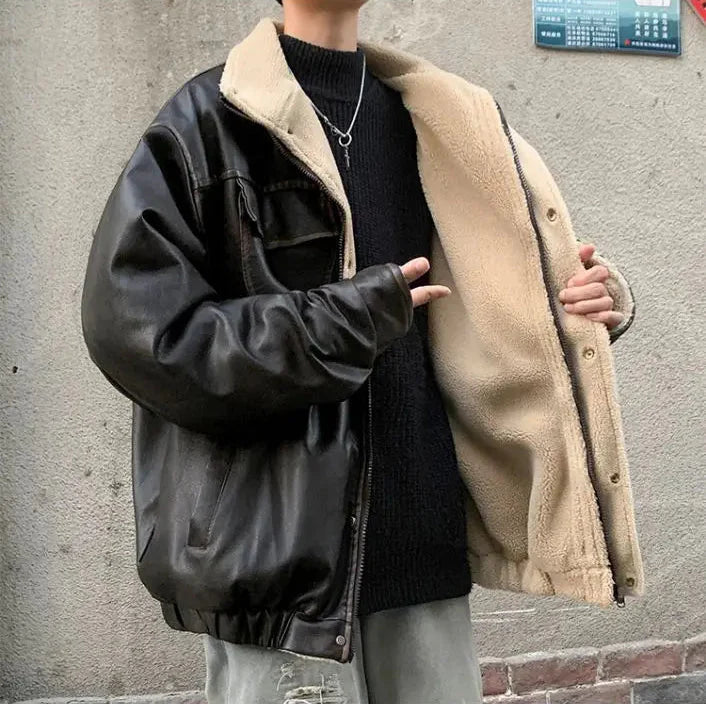 개인 맞춤 두툼한 인조 모피 가죽 모터사이클 재킷