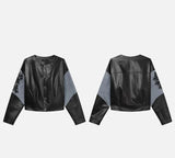 Classic Loose Black Patchwork PU Leather Jacket