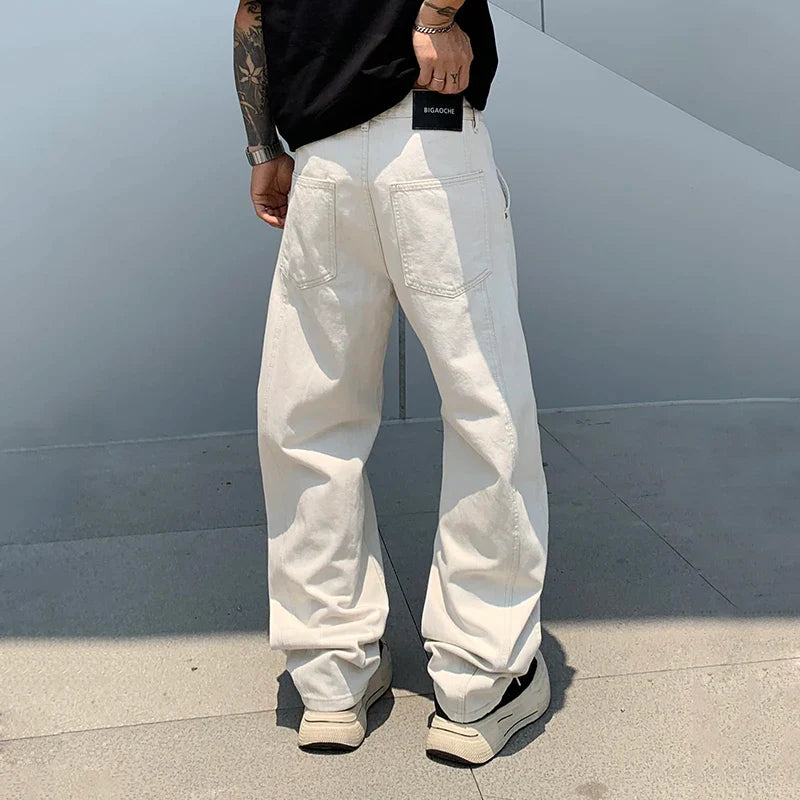 Versatile White American Style Retro Loose Fit Jeans