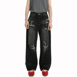High Quality Wornout Burr Straight Jeans