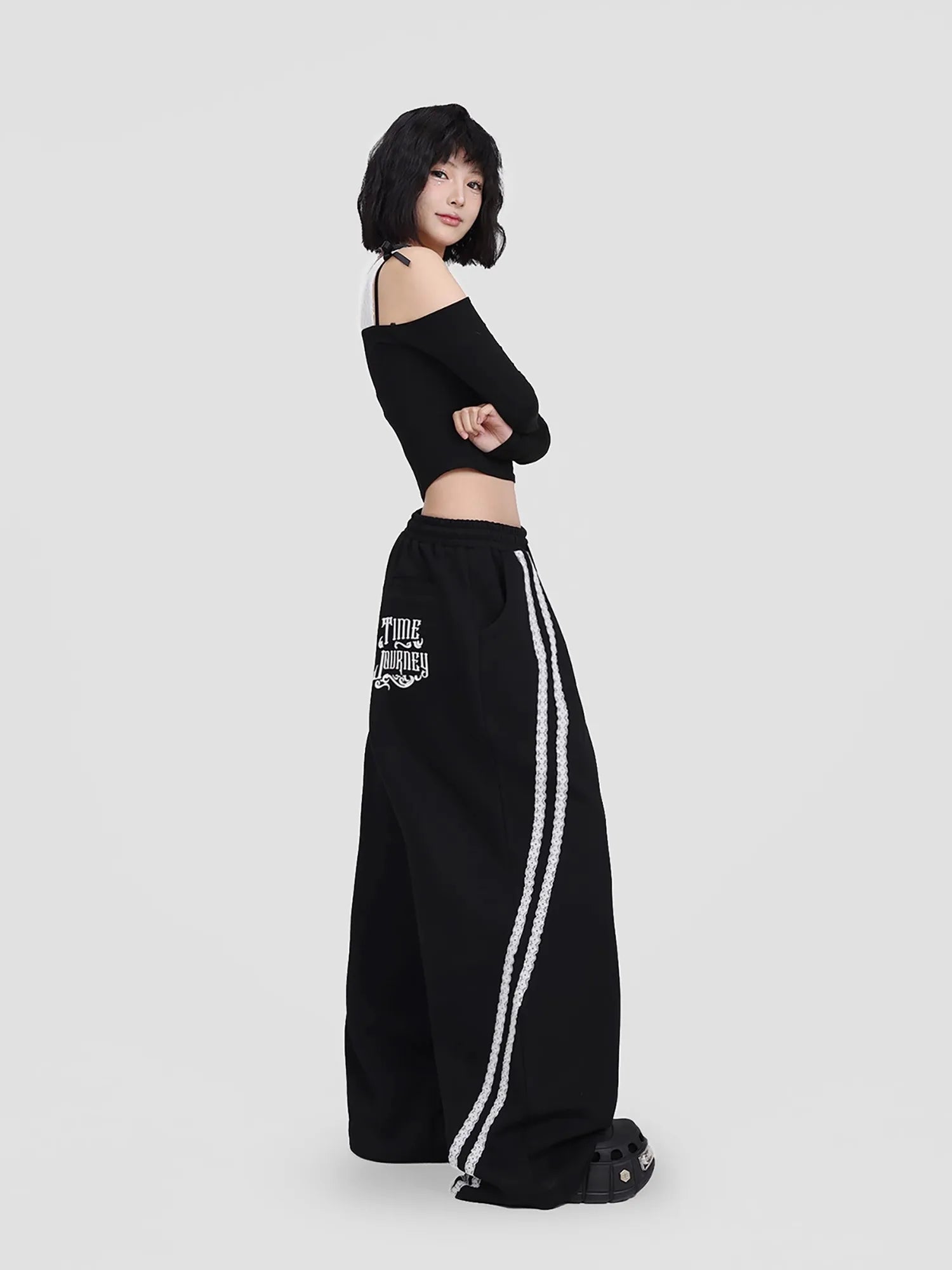 Pikante schwarze Jazz-Freizeithose aus Spitze