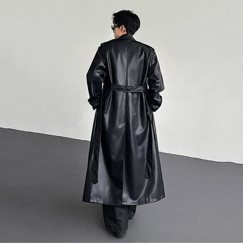 Stylish Black Leather Double Breasted Coat