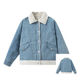 Sweet Blue Plush Lady Short Denim Jacket