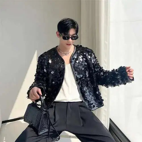 Veste de rue tendance et élégante à empiècements de sequins