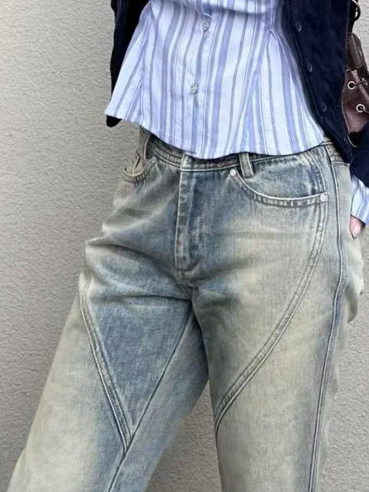 빈티지 아메리칸 레트로 블루 데님 진