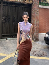 Robe midi moulante florale vintage Y2K 