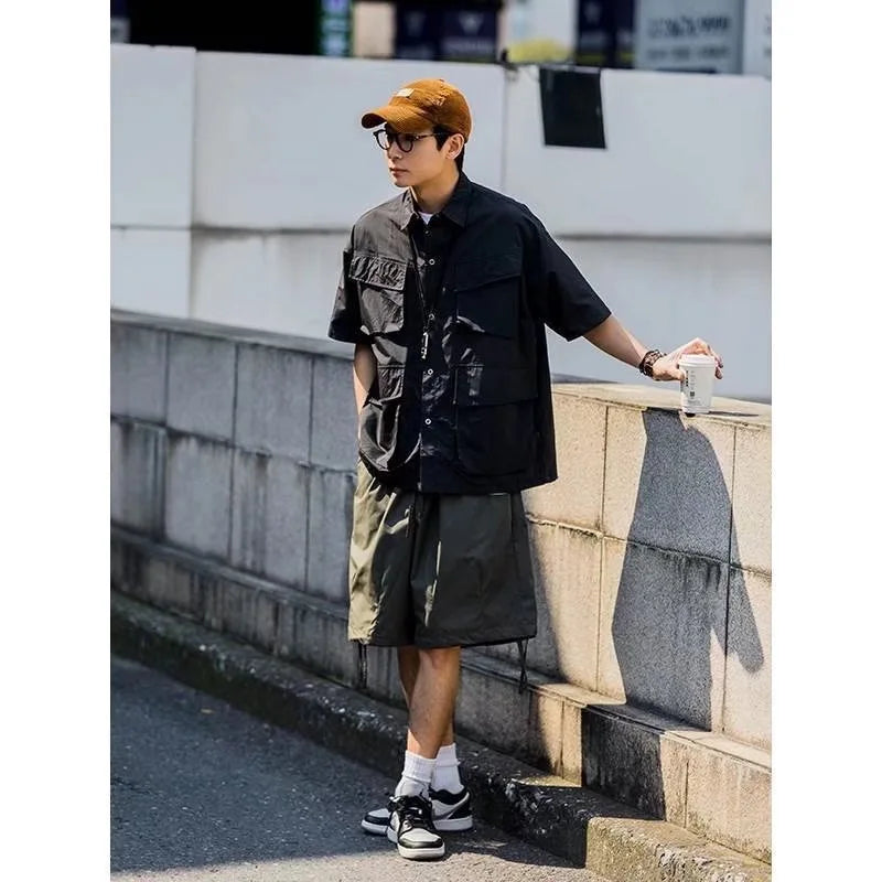 Chemise courte noire japonaise de travail