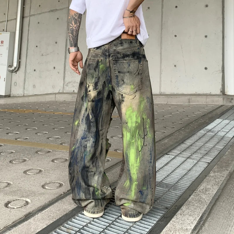 Streetwear High End Loose Straight Graffiti Jeans