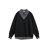 Flattering Casual Loose Striped Polo Sweatshirt
