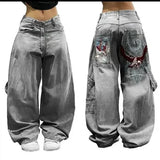 Y2K Embroidered Wide-Leg Jeans