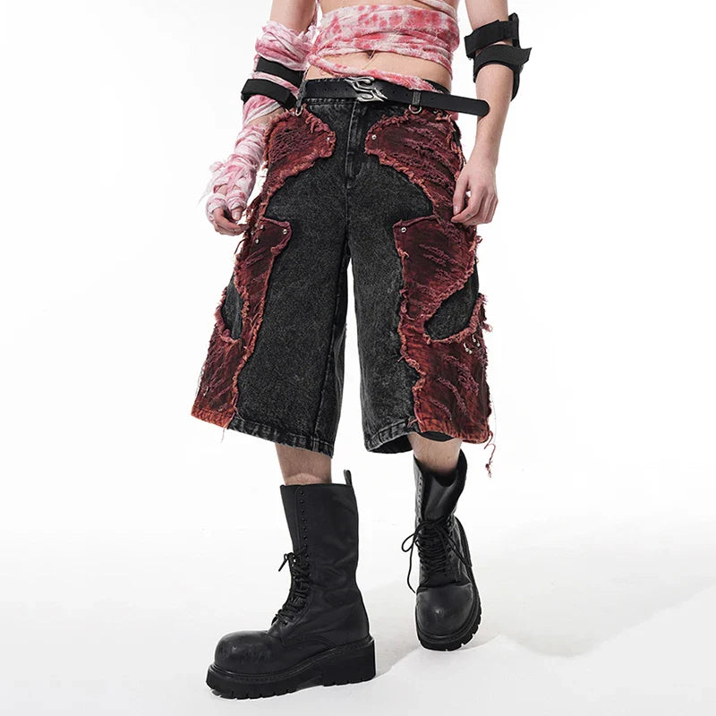 Vintage Patchwork Distressed Denim Jorts