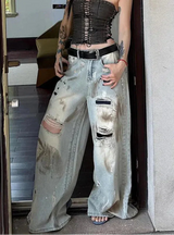 Jeans boyfriend bleus déchirés style streetwear Y2K