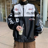 Veste de course oversize en cuir brodée avec motif graphique