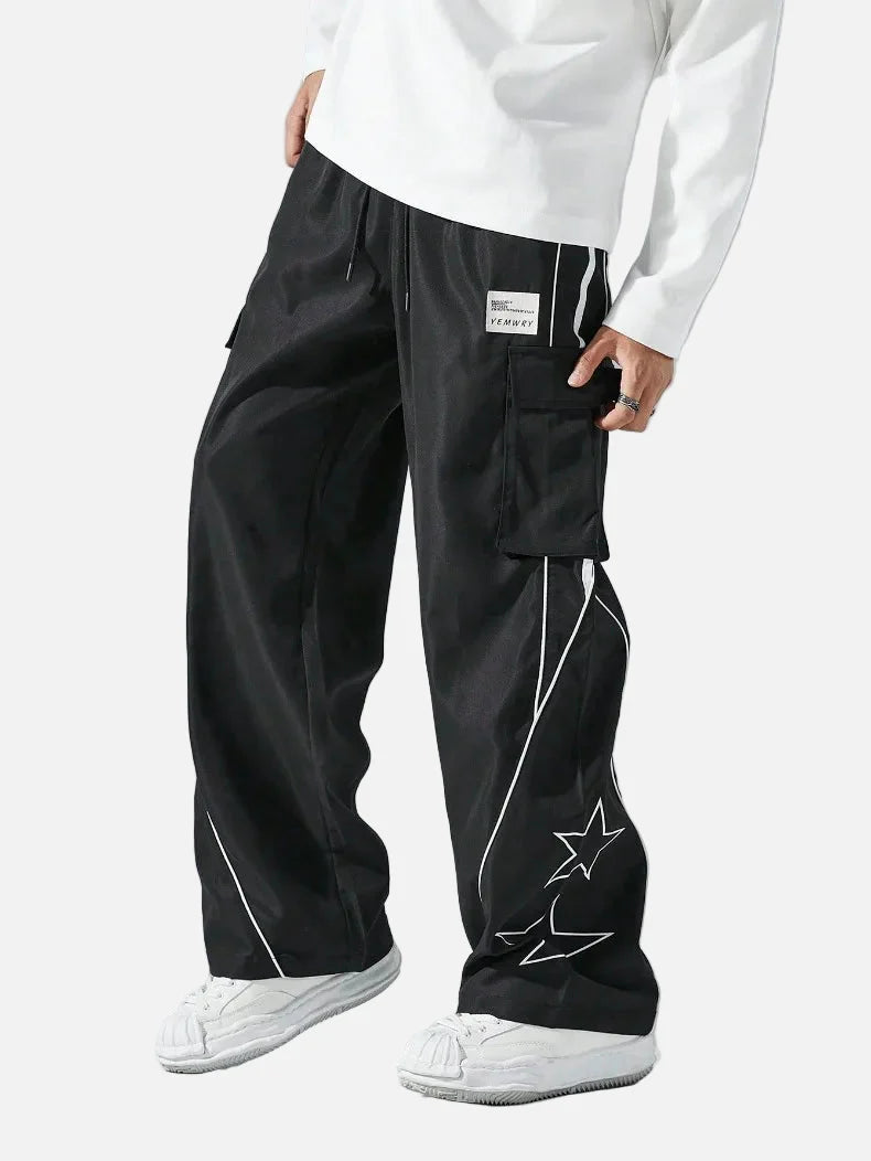 Trendy Casual Star Print Multi Pocket Jogger