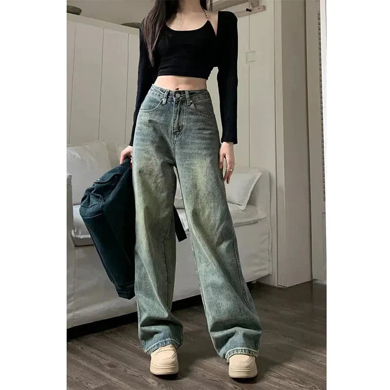 빈티지 하이웨이스트 와이드 레그 진