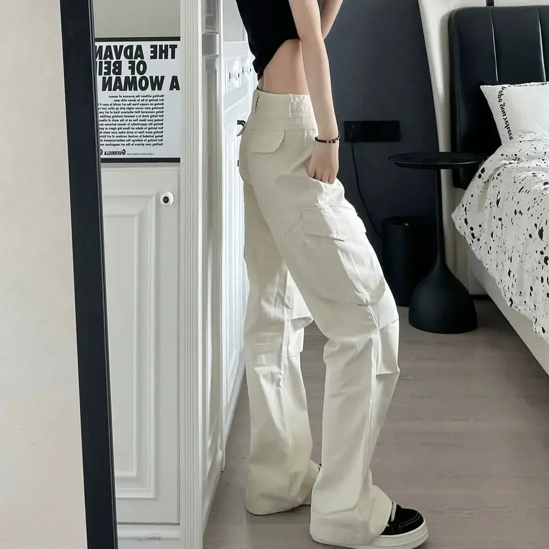 Vintage White High Waist Baggy Cargo Pants