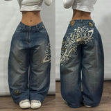 Y2K Embroidered Wide-Leg Jeans
