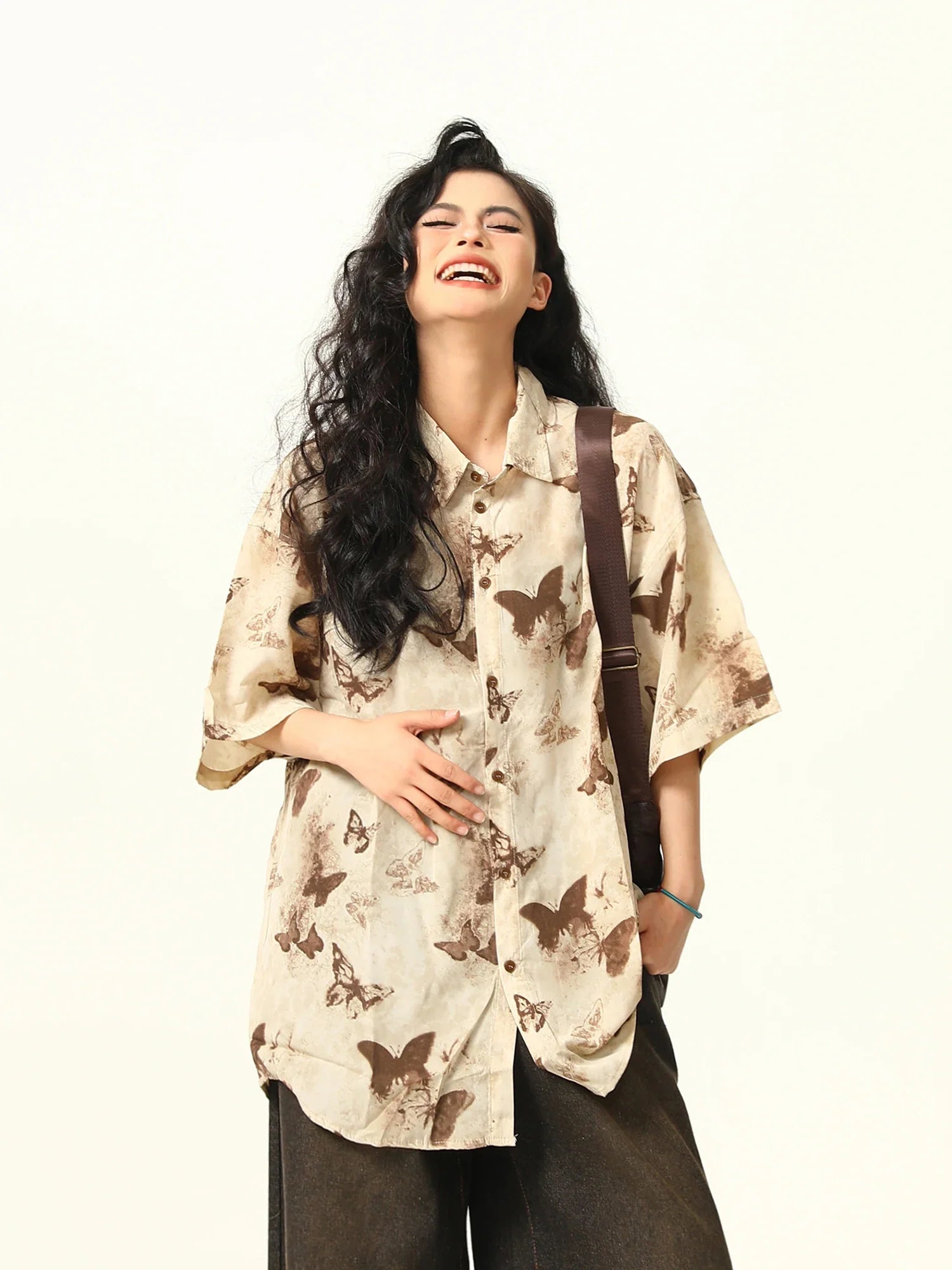 Chemise décontractée à imprimé papillon pour femme
