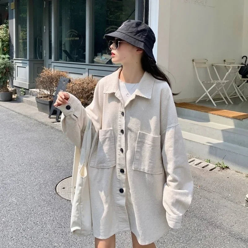 レディース 黒 コーデュロイ ルーズフィット ジャケット