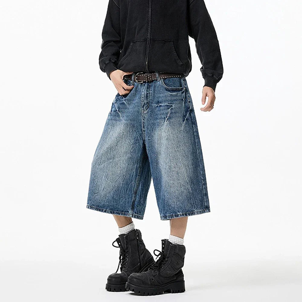 Lightning Pattern Loose Fit Casual Denim Jorts