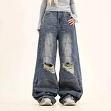 Amerikanische Jeans mit Rissen, einfarbig