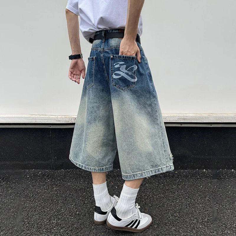 Original Gradient Cozy Vibes Washed Patched Jorts