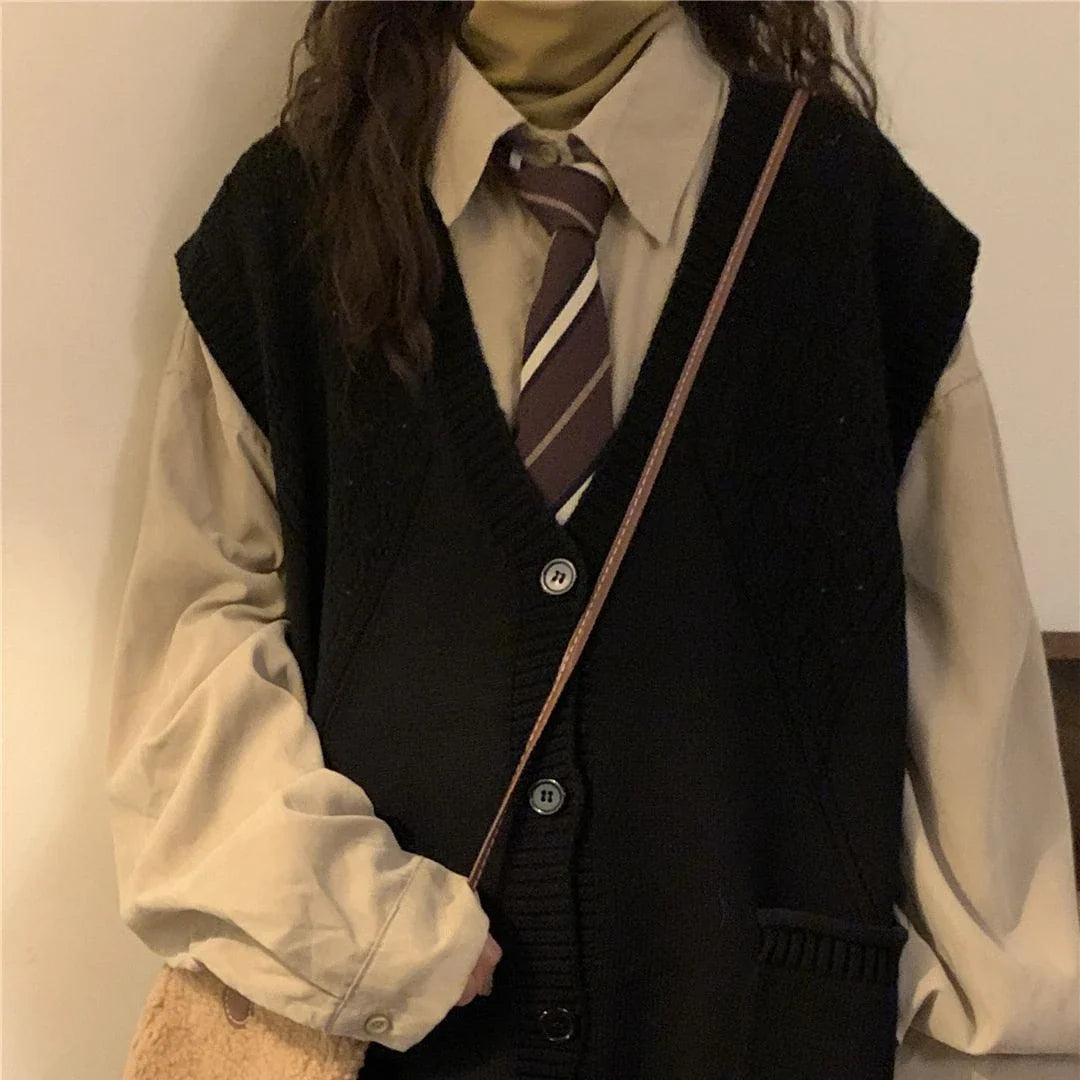 Ärmelloser Cardigan „Dark Academia“ mit tiefem V-Ausschnitt