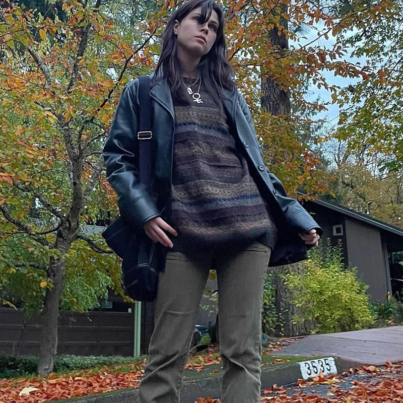 Y2K-gestreifter Oversize-Strickpullover