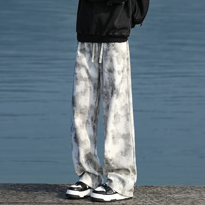 Retro-Freizeithose in Schwarz und Beige mit geradem Schnitt
