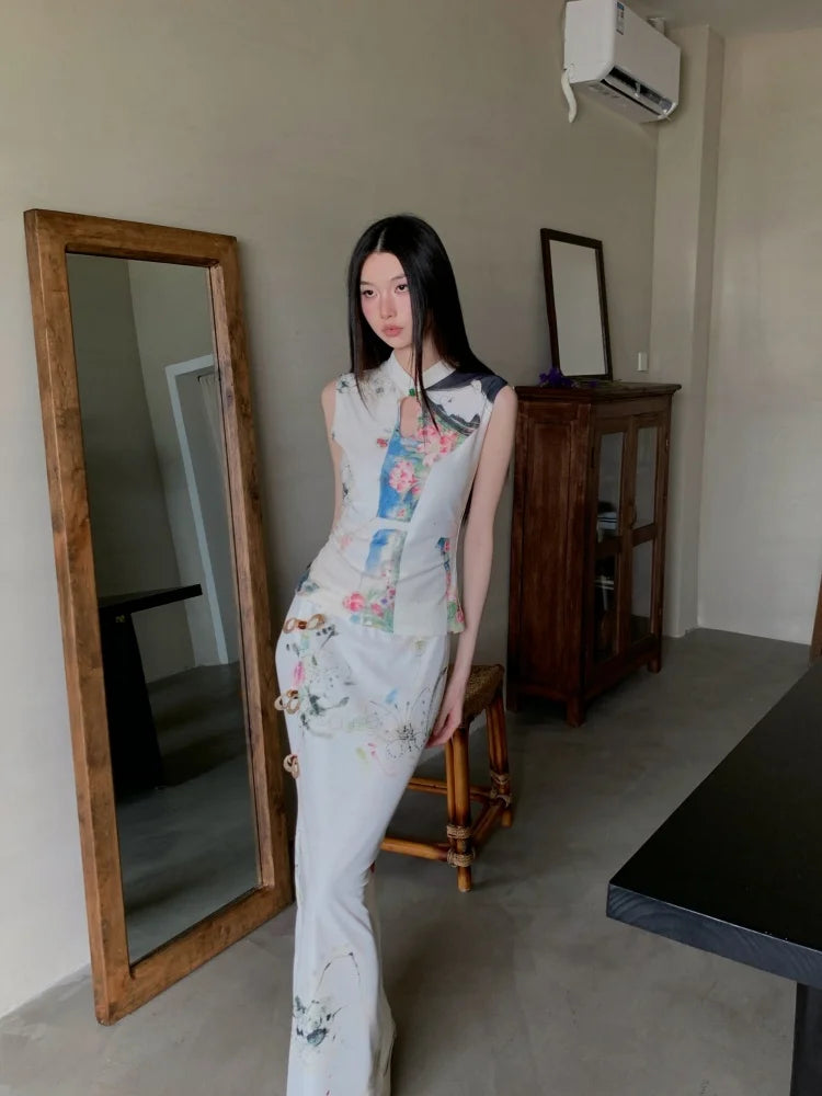 Vintage Floral White 2 Piece Women’s Dress