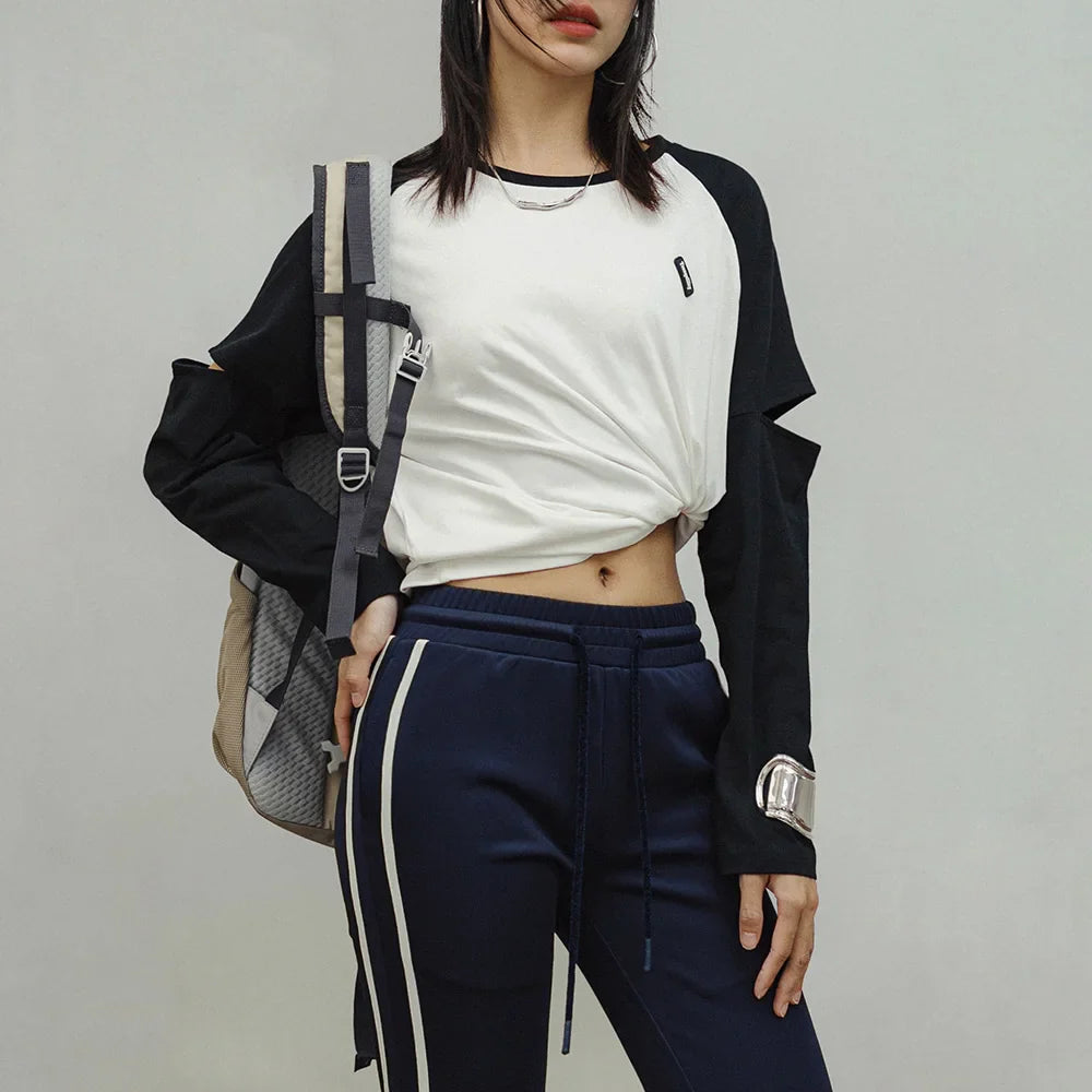 레트로 배색 긴팔 티셔츠