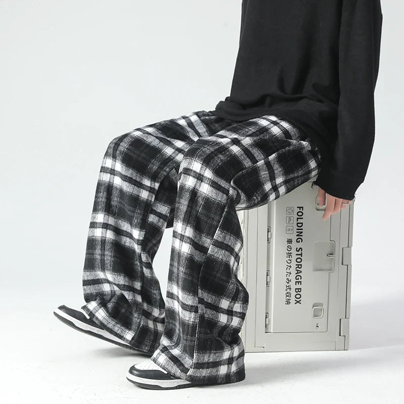 Autumn Fashionable Plaid Wide Leg Sweatpants