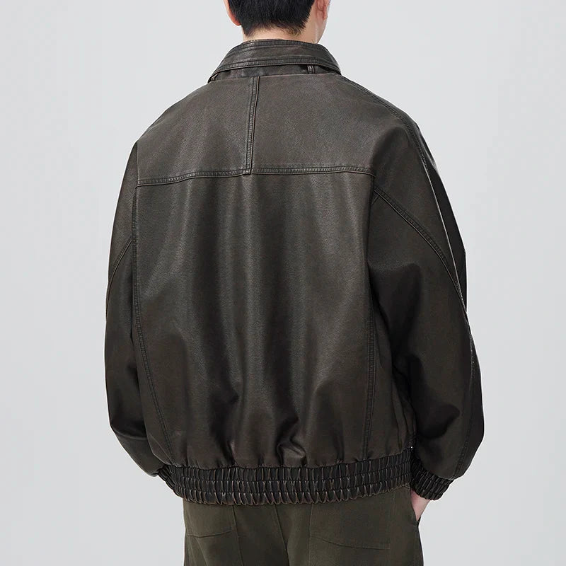 Men Vintage Japanese Style Motorcycle Leather Jacket