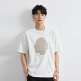 Besticktes, schweres Baumwoll-Freizeit-T-Shirt mit kurzen Ärmeln