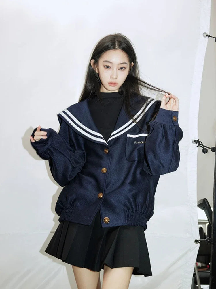 Veste oversize patchwork à col marin vintage
