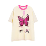 Damen-T-Shirt aus Polyester mit Schmetterlingsprint im Hip-Hop-Stil