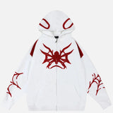 Spider Web Print Gothic Zip-Up Hooded Sweatshirt