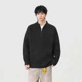 Cozy Ribbed Knit Mock Neck Half Zipper Sweater