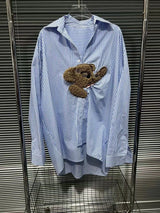 Chemise ample à rayures style dessin animé pour femme