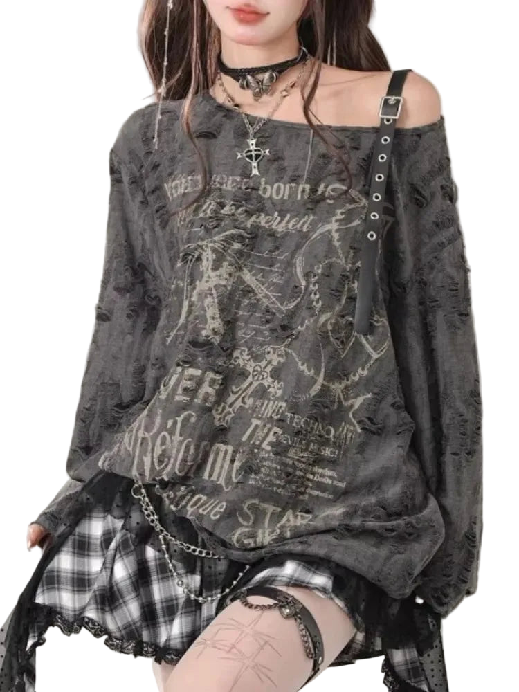 Y2K Gothic Hollow Out Off-Shoulder Sweatshirt